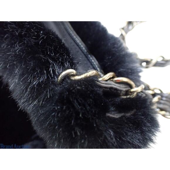 Chanel Rabbit Fur Bag CC Shoulder Chain Coco Mark Vintage Black Soft Rare Auth - Picture 14 of 16